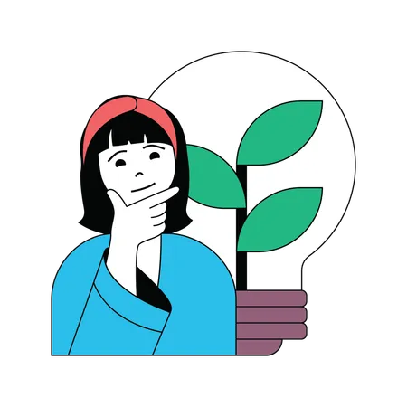 Lady thinking about eco power  Illustration