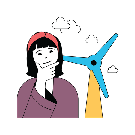 Lady thinking about wind energy  Illustration