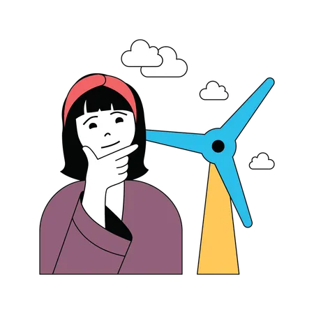 Lady thinking about wind energy  Illustration