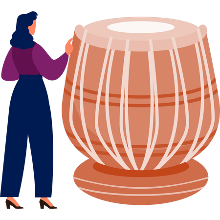 Lady touching conga drum  Illustration