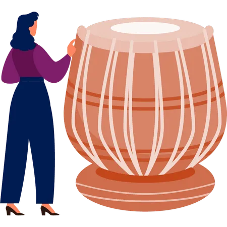 Lady touching conga drum  Illustration