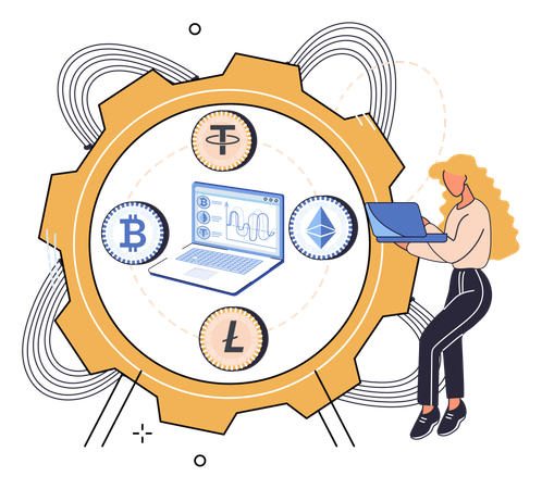 Lady negocia na plataforma de mercado de criptomoedas  Illustration