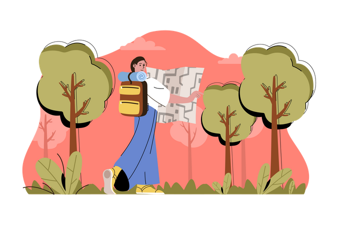 Lady travelling with the help of map Illustration