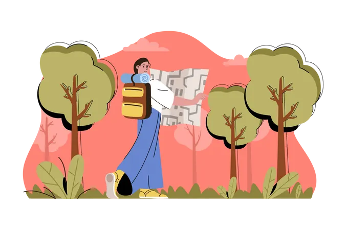 Lady travelling with the help of map Illustration