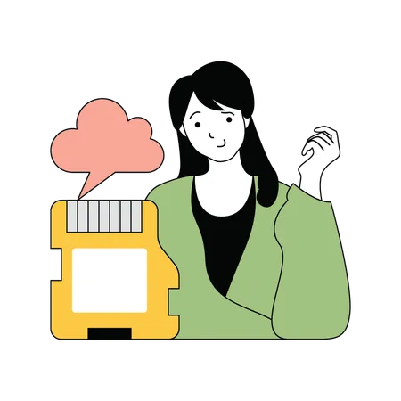 Lady uploading cloud files  Illustration
