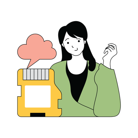 Lady uploading cloud files  Illustration