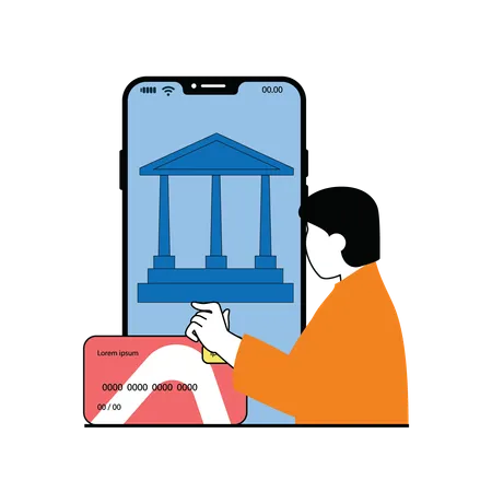 Lady using card for online banking  Illustration