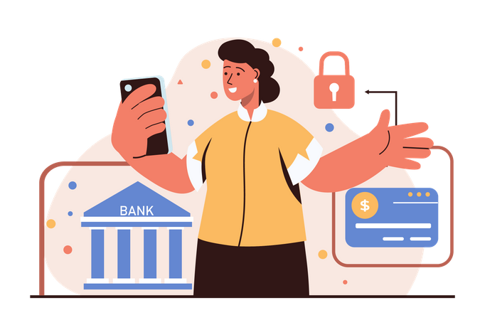 Lady using secure mobile banking features Illustration