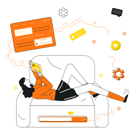 Lady waiting for something while lying on sofa  Illustration