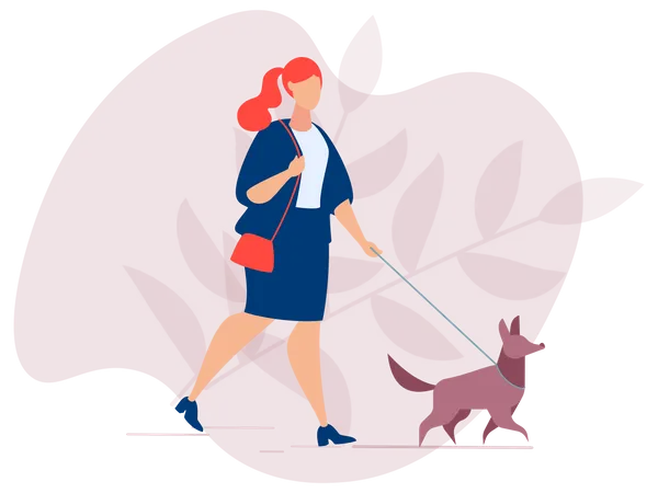 Lady walking with dog Illustration
