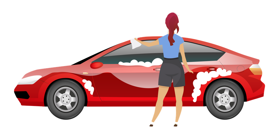 Lady washing car Illustration