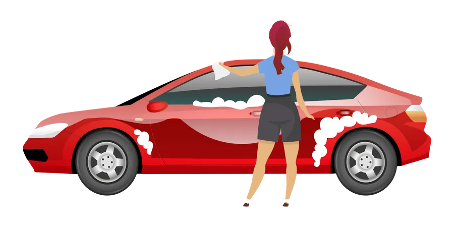 Lady washing car Illustration