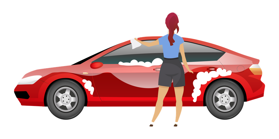 Lady washing car  Illustration