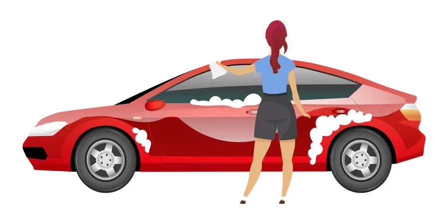 Lady washing car  Illustration