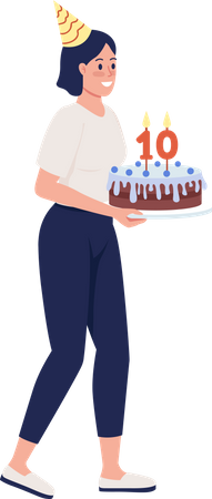 Lady with birthday cake Illustration