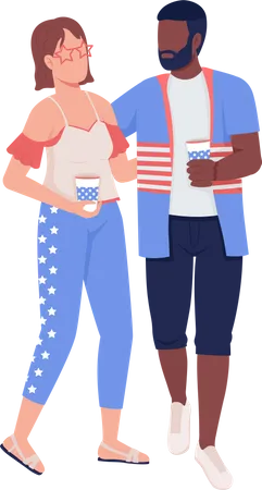 Lady With Boyfriend Celebrating July Fourth Semi Flat Color Vector Characters Standing Figures Full Body People On White Event Simple Cartoon Style Illustration For Web Graphic Design And Animation Illustration