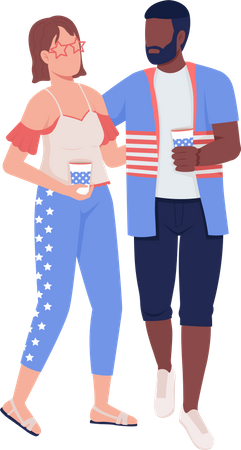 Lady with boyfriend celebrating July fourth  Illustration