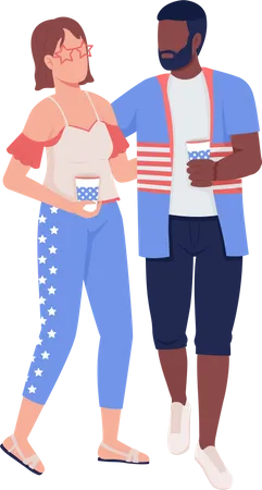 Lady with boyfriend celebrating July fourth  Illustration