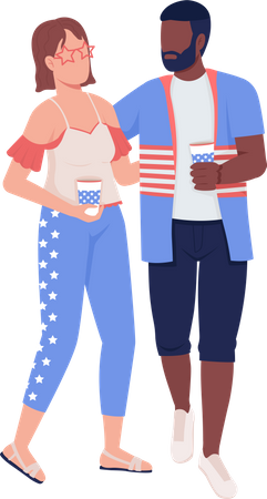 Lady with boyfriend celebrating July fourth  Illustration