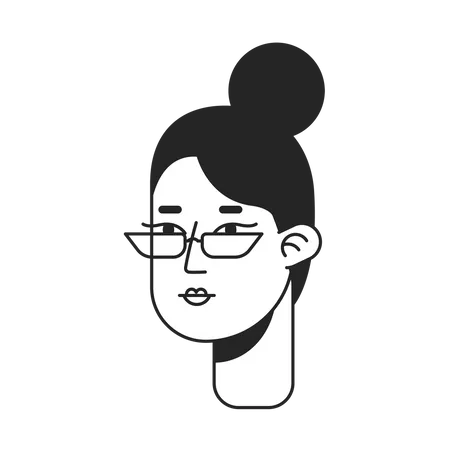 Lady With Bun And Glasses Monochromatic Flat Vector Character Head Black And White Avatar Icon Editable Cartoon User Portrait Simple Lineart Ink Spot Illustration For Web Graphic Design Animation Illustration