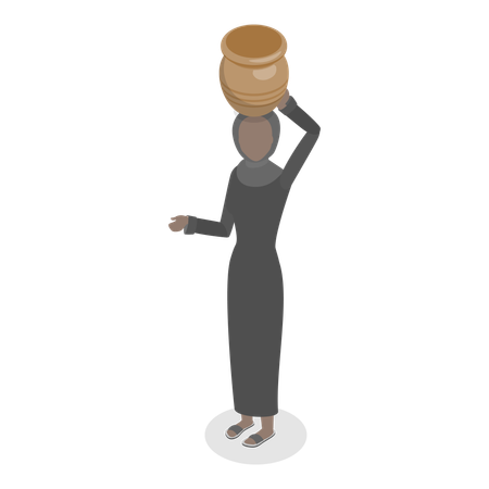 Lady with clay pot on head  Illustration