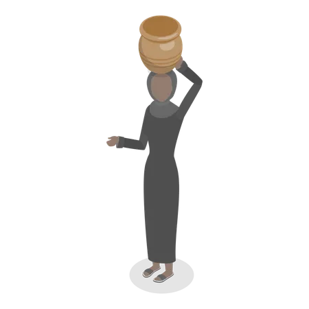 Lady with clay pot on head  Illustration