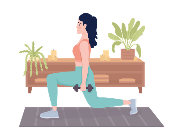 Lady with dumbbells doing lunges Illustration