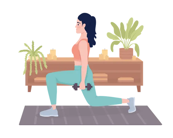 Lady with dumbbells doing lunges Illustration