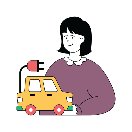 Lady with eco car  Illustration