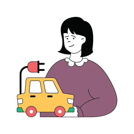 Lady with eco car  Illustration
