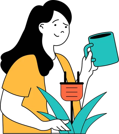 Lady with eco plant  Illustration