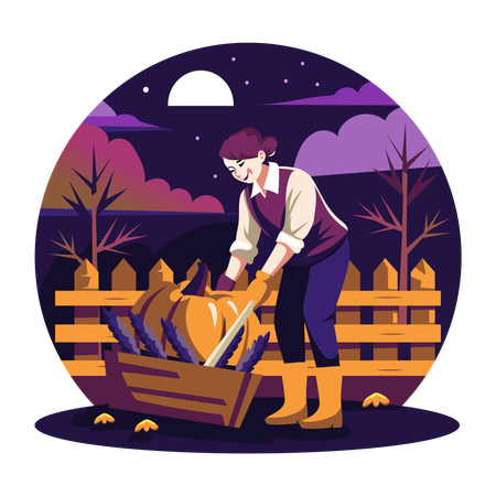 Lady with Pumpkin Cart  Illustration