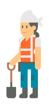 Lady worker holding shovel  Illustration