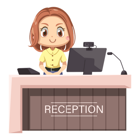 Lady working at reception desk  Illustration