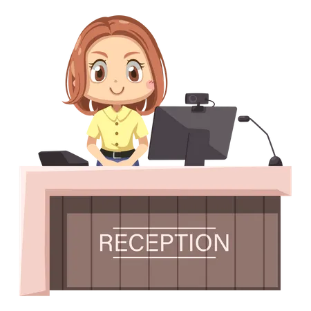 Lady working at reception desk  Illustration