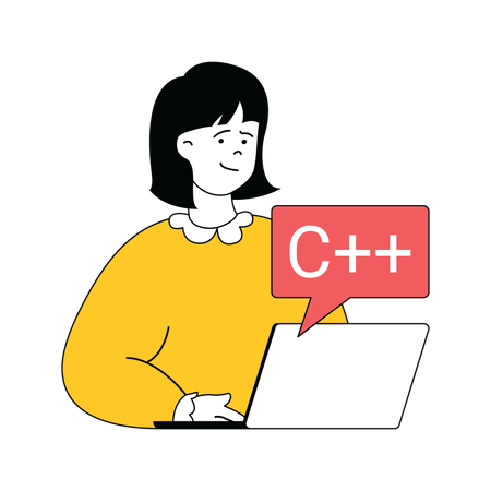 Lady working on c++ language  Illustration