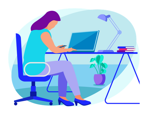 Lady working on laptop Illustration