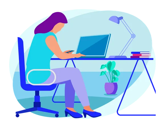 Lady working on laptop  Illustration