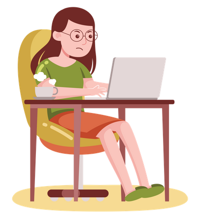 Lady working on laptop at home desk  Illustration