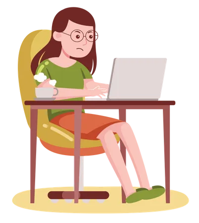 Lady working on laptop at home desk  Illustration