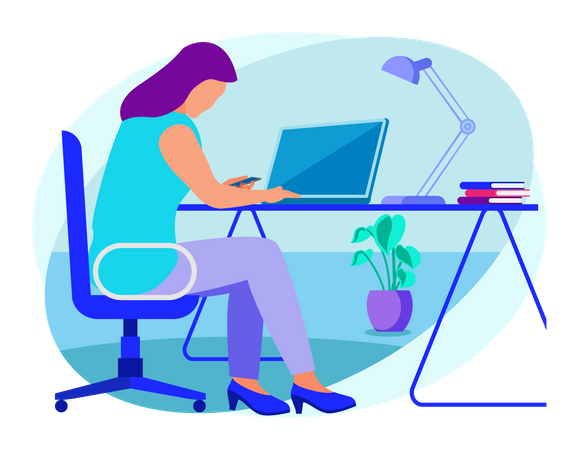 Lady working on laptop  Illustration