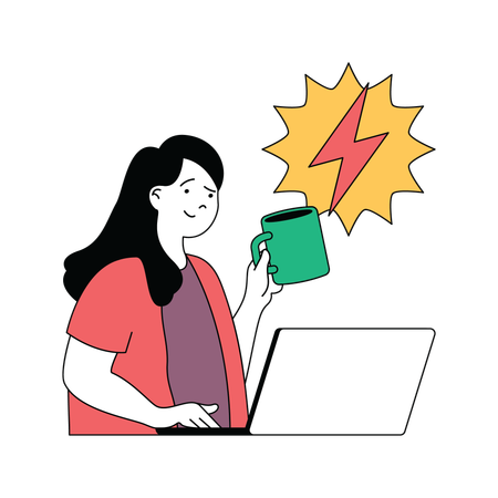 Lady working on laptop using green energy  Illustration