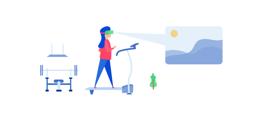 Lady working while watching video on vr glasses Illustration