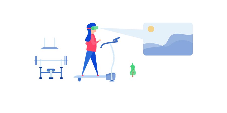 Lady working while watching video on vr glasses  Illustration