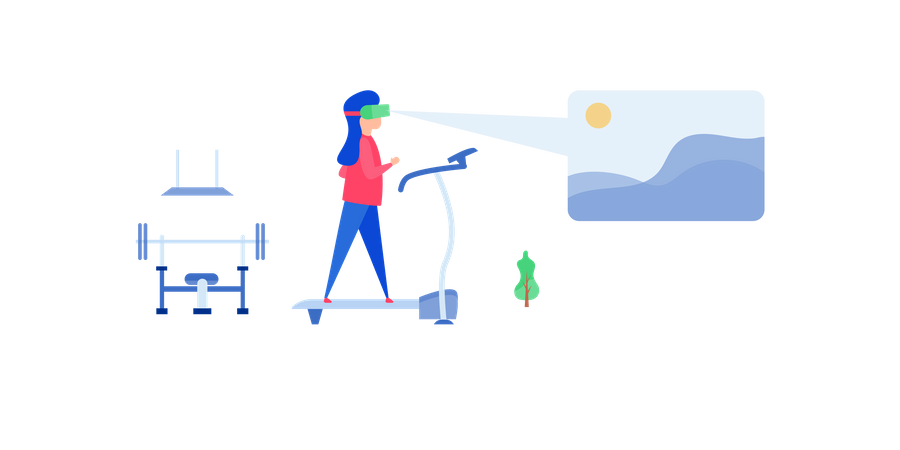 Lady working while watching video on vr glasses  Illustration