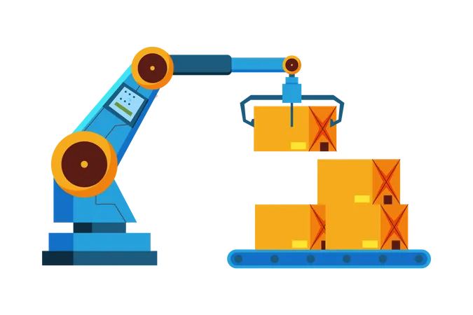 Roboterarm im Lager stapelt Pakete  Illustration