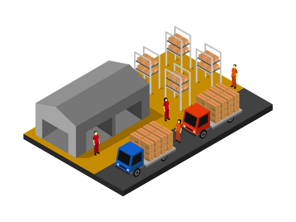 Lagerarbeiter laden Kisten in LKW  Illustration