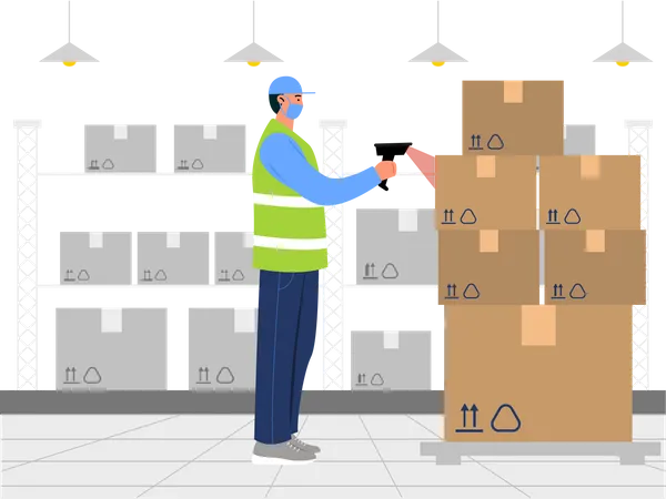 Lagermitarbeiter scannt Paket-Barcode  Illustration