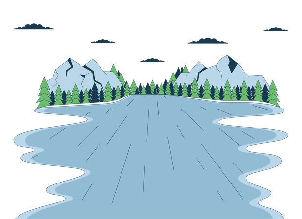Montanhas da floresta do lago  Ilustração
