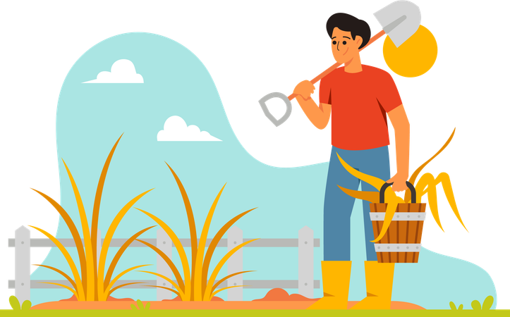 L'agriculteur nettoie le jardin  Illustration